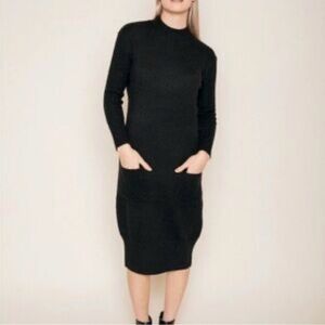 Jackson‎ Rowe Grey Knit Long Sleeve Midi Dress Pockets Size X-Small